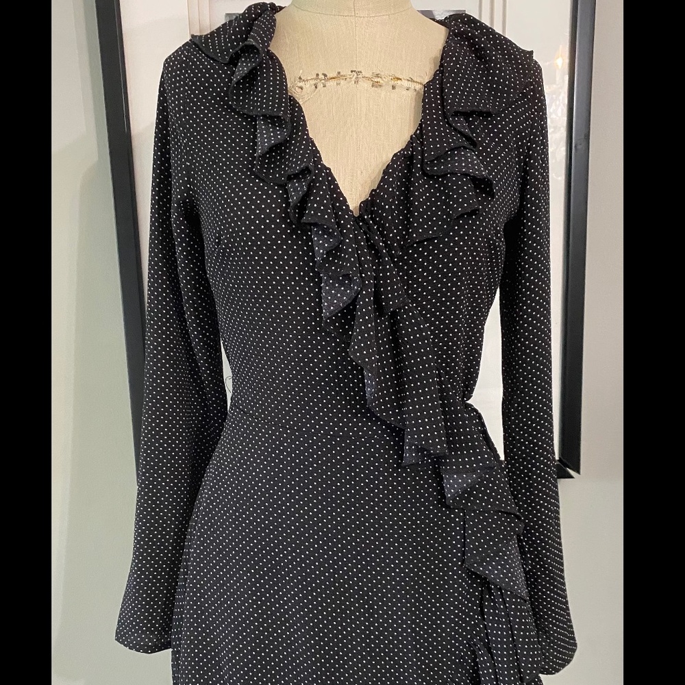 Polka Dot Wrap Dress with Ruffle Detail